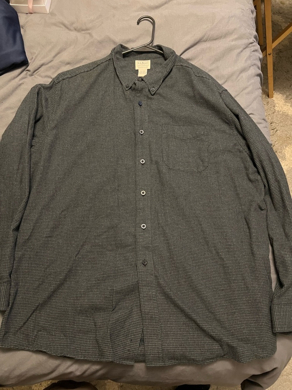 L.L. Bean Men’s Button-Down Shirt in Dark Green and Black Micro-Check